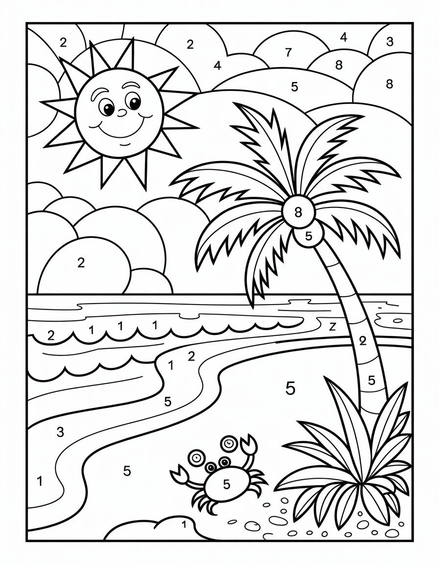 beach color by number printable