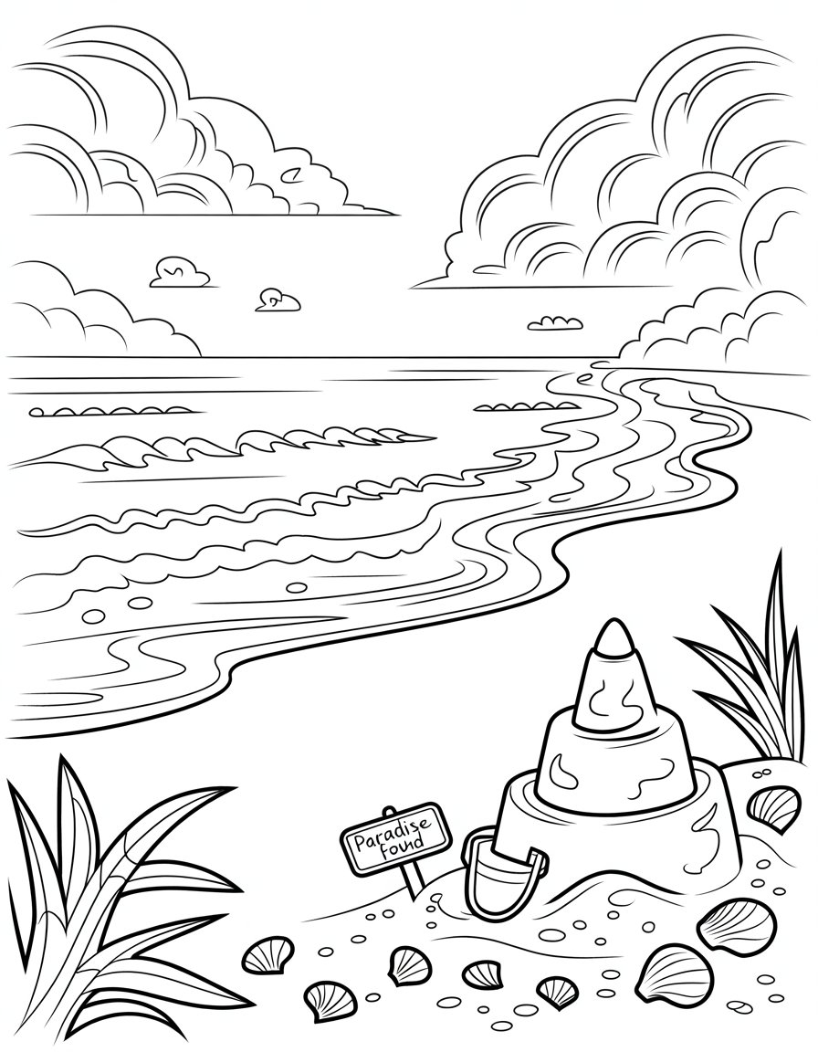 beach landscape coloring page