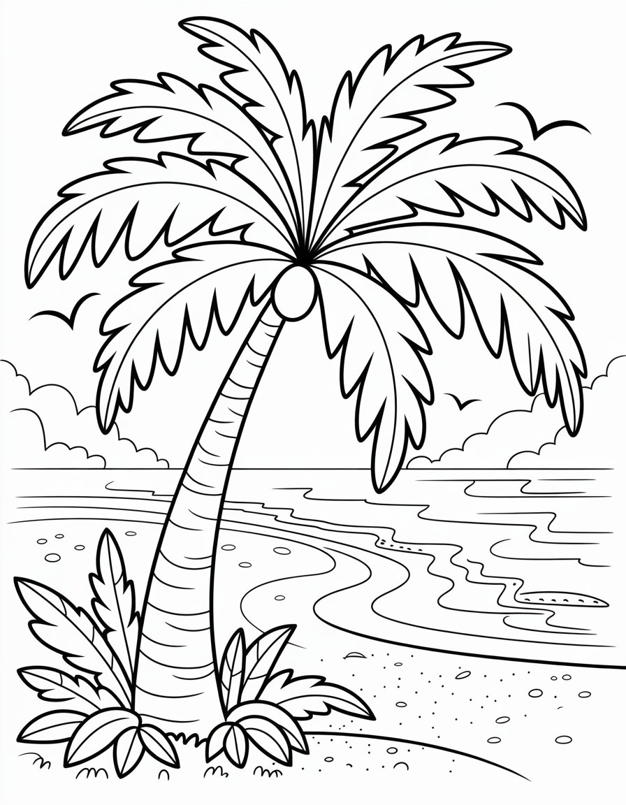 beach palm tree coloring page