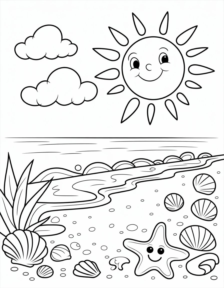 beach scene coloring page