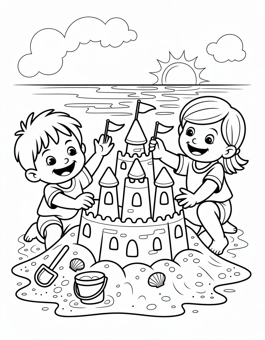 beach summer coloring page
