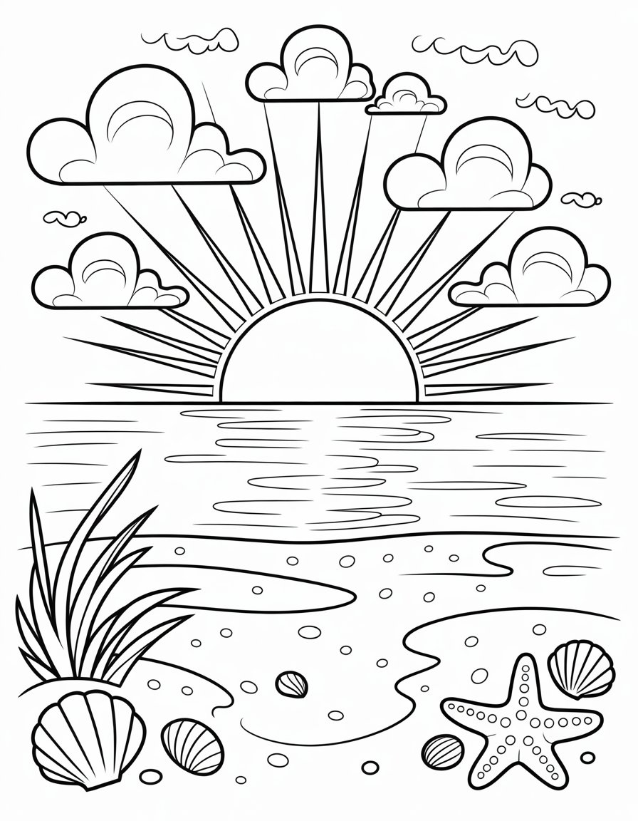 beach sunset coloring page