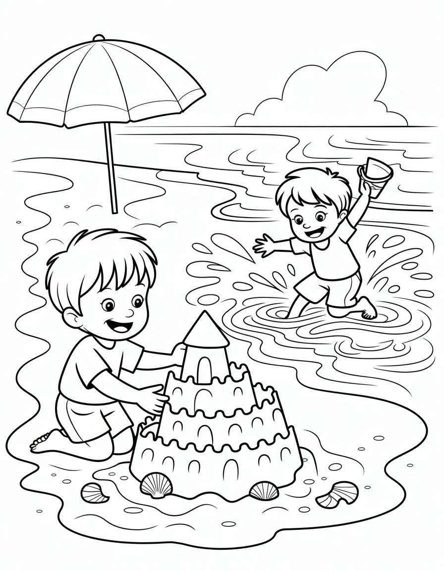 beach vacation coloring page