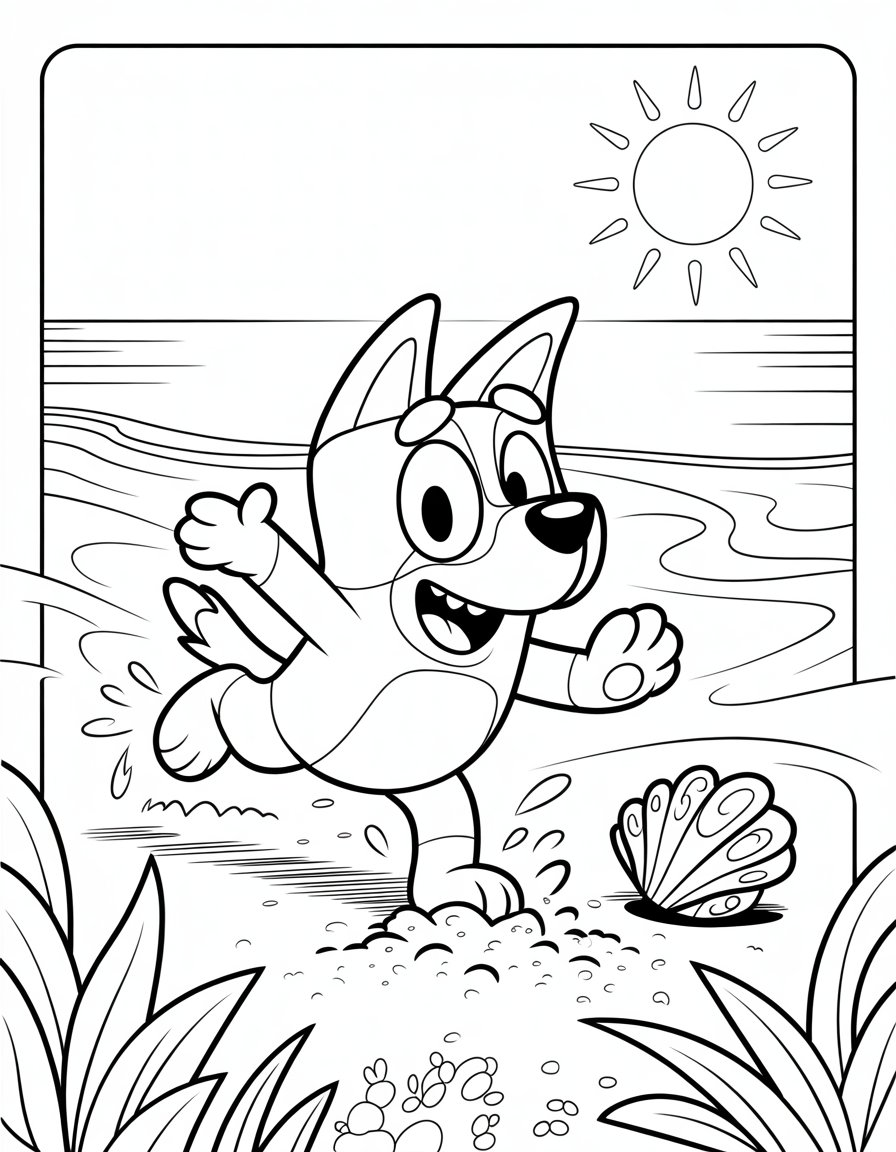 bluey at the beach coloring page
