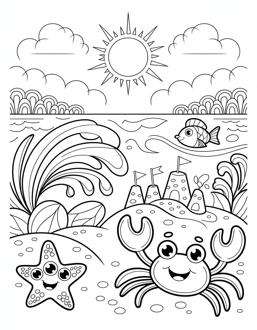 cute beach coloring page