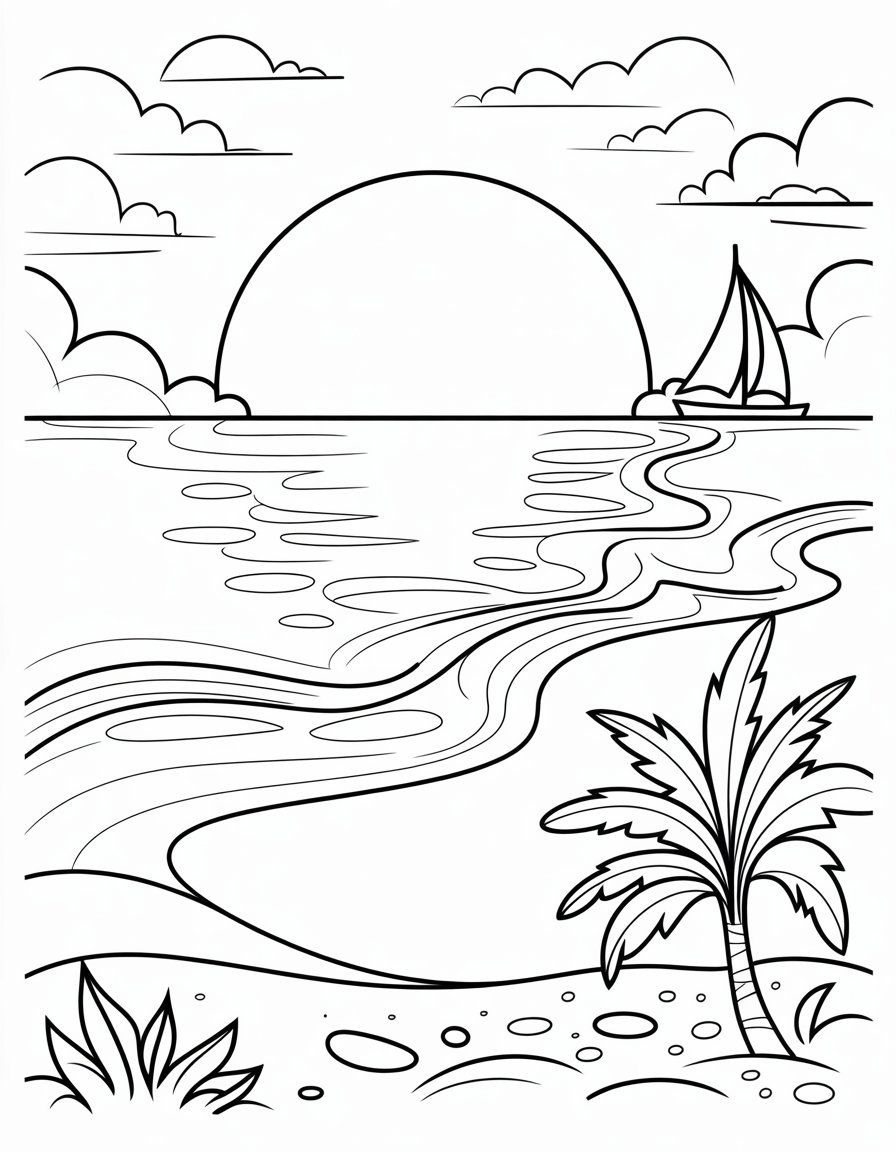 sunset on the beach coloring page