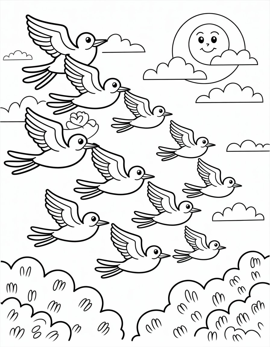 bird migration coloring page