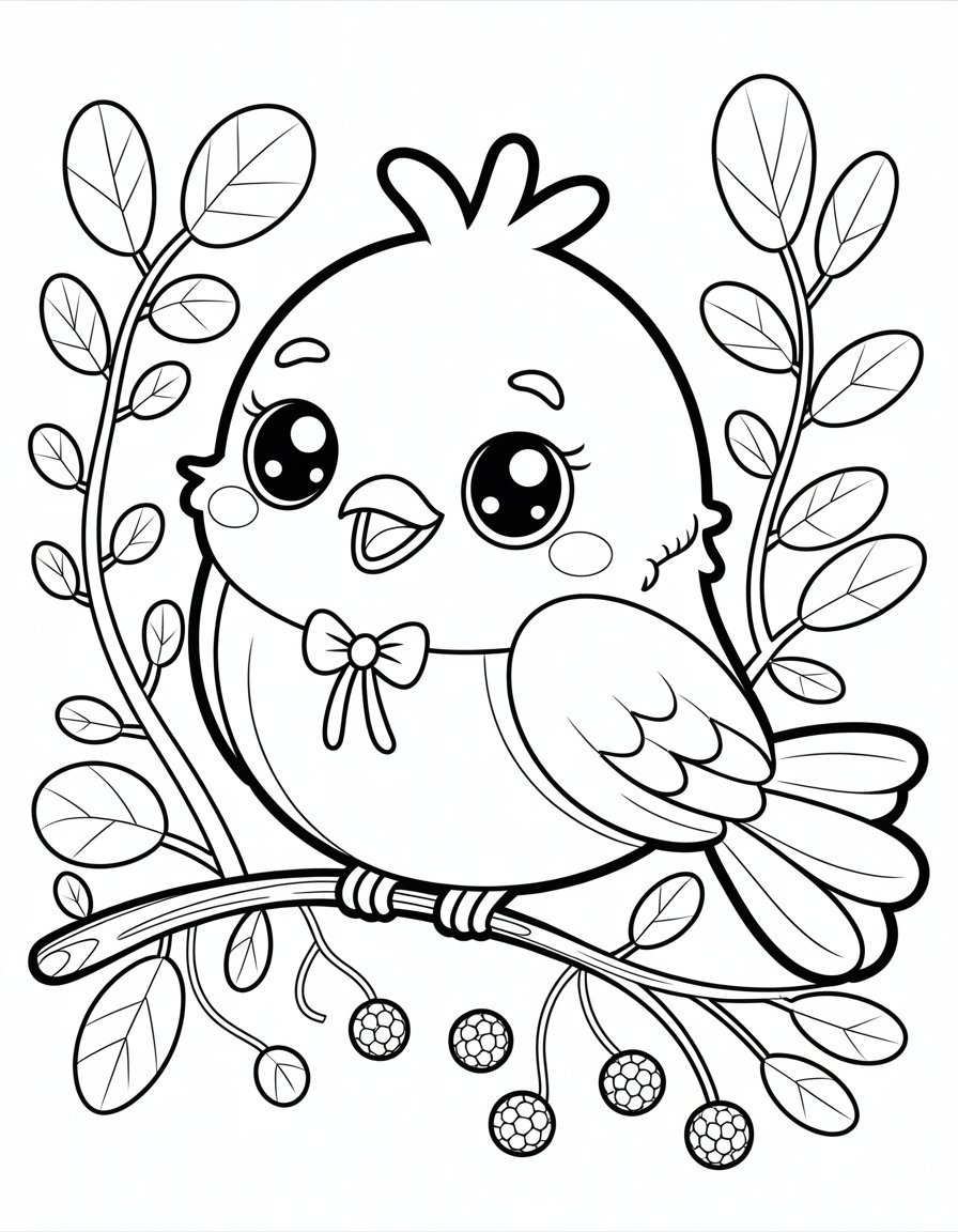 kawaii bird coloring page