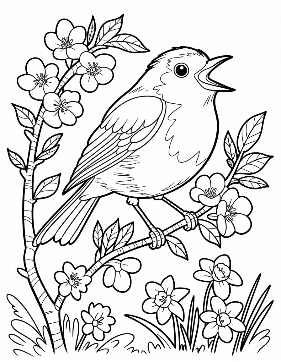 spring bird coloring page