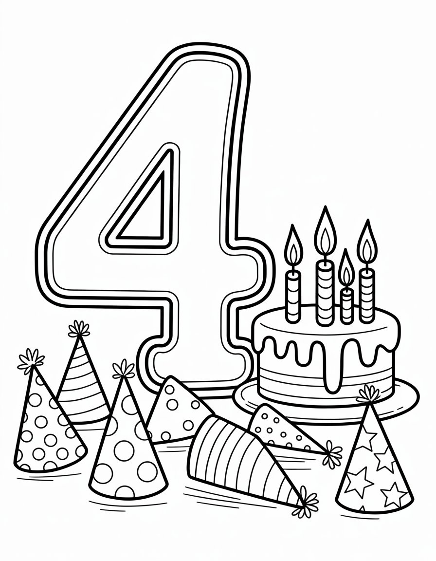 4th birthday coloring page