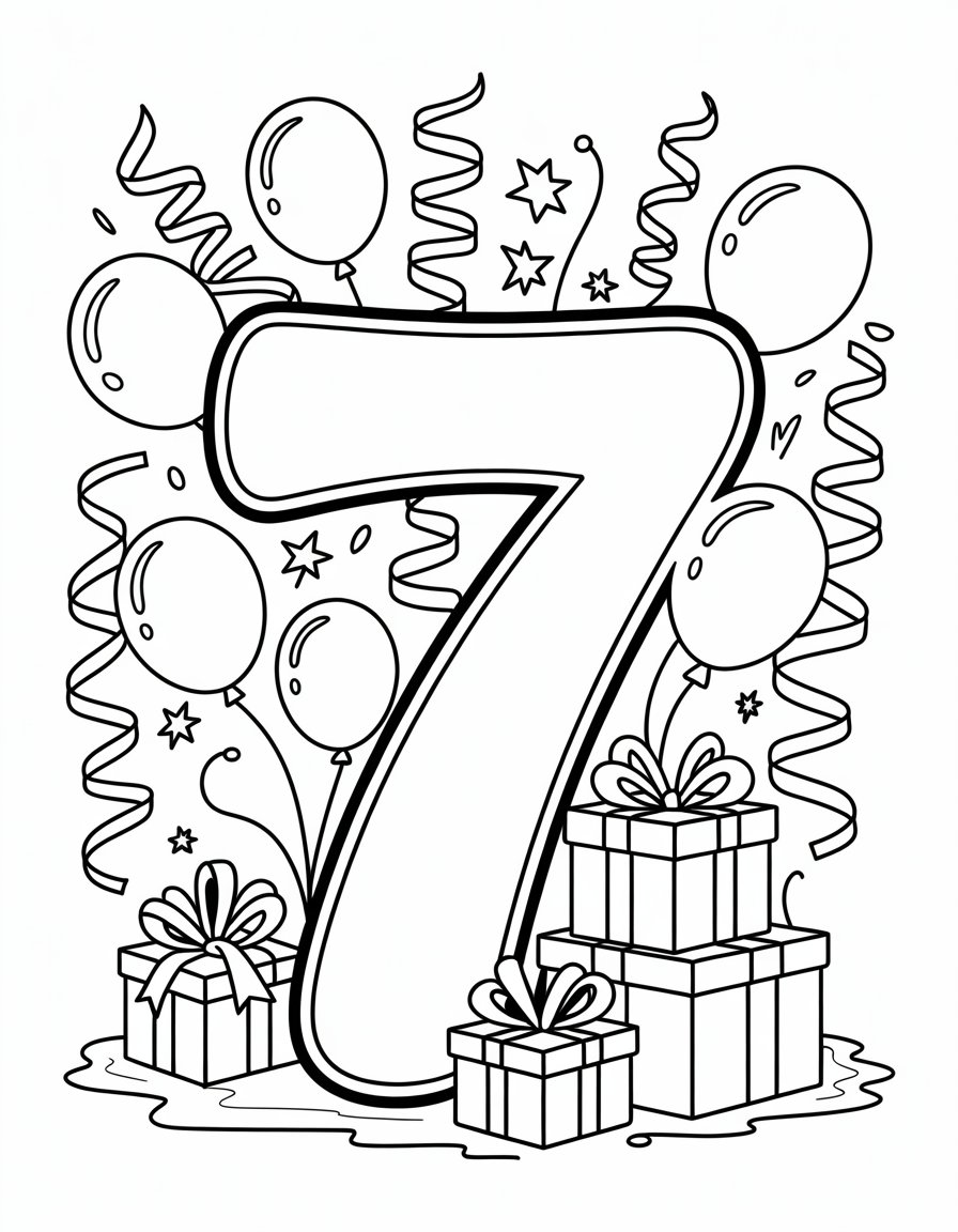 7th birthday coloring page