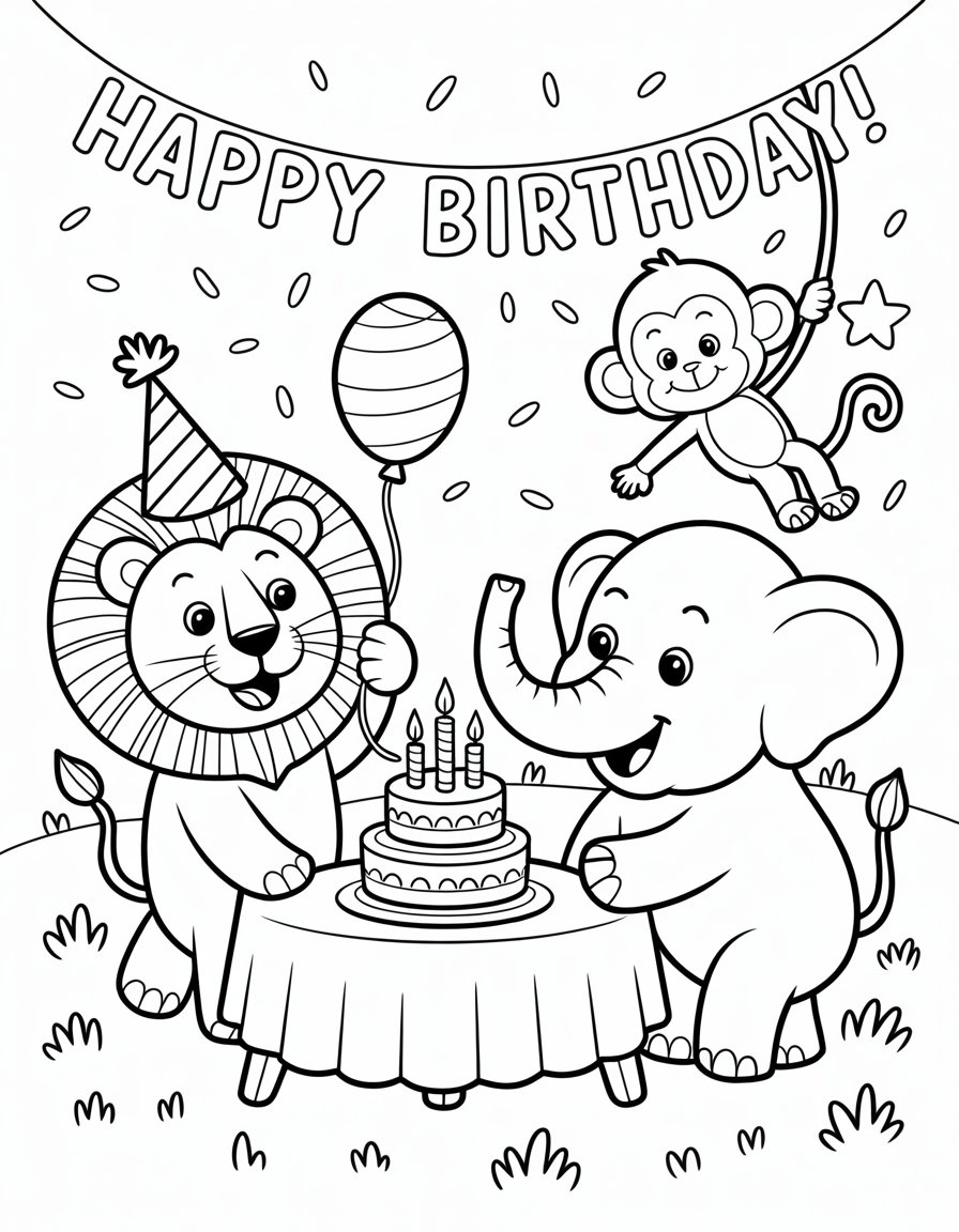 animal birthday coloring page