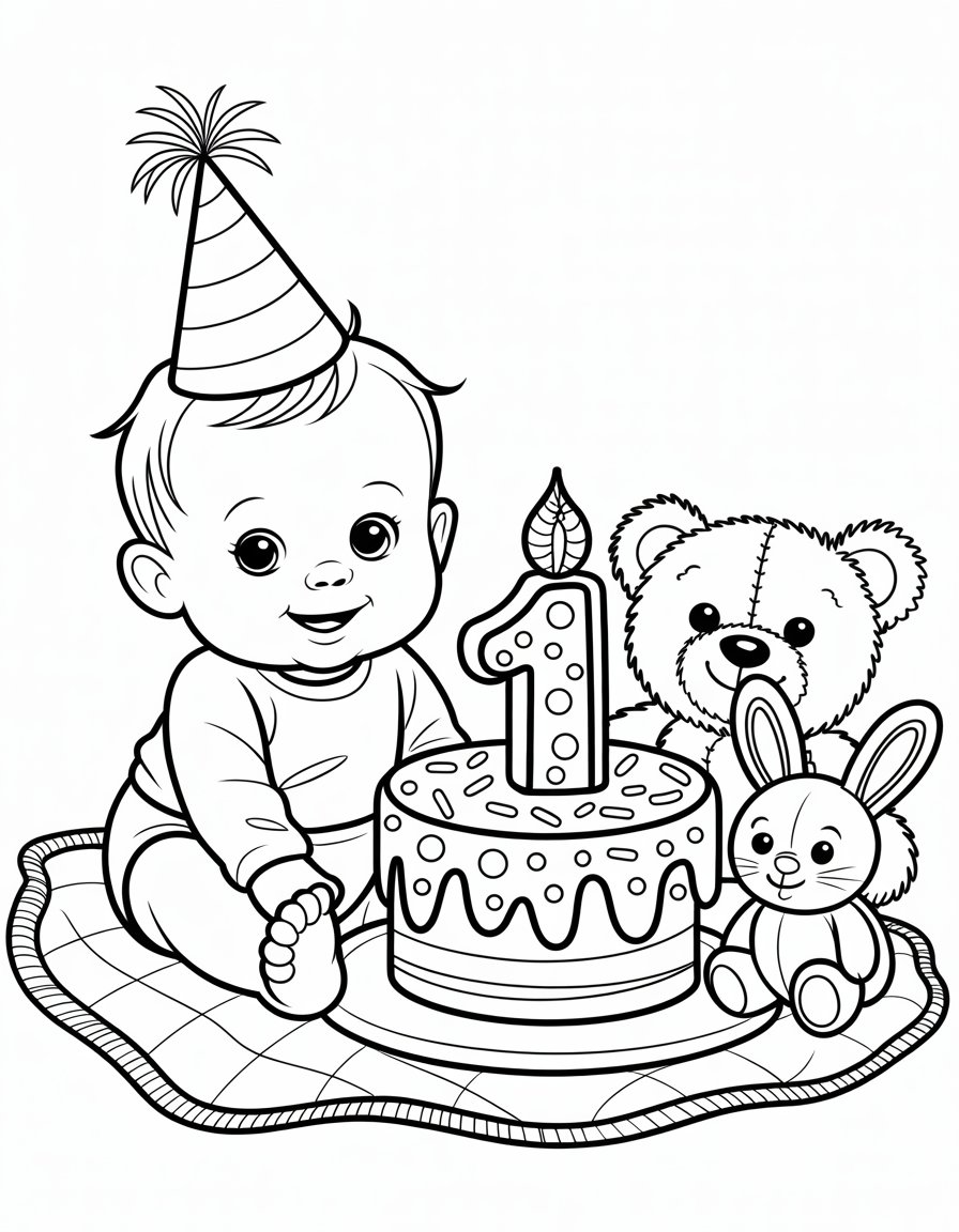 baby 1st birthday coloring page