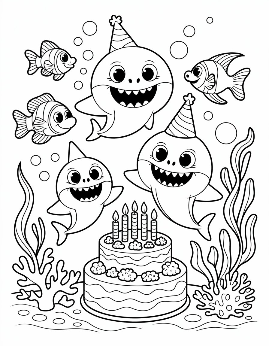 baby shark birthday coloring page