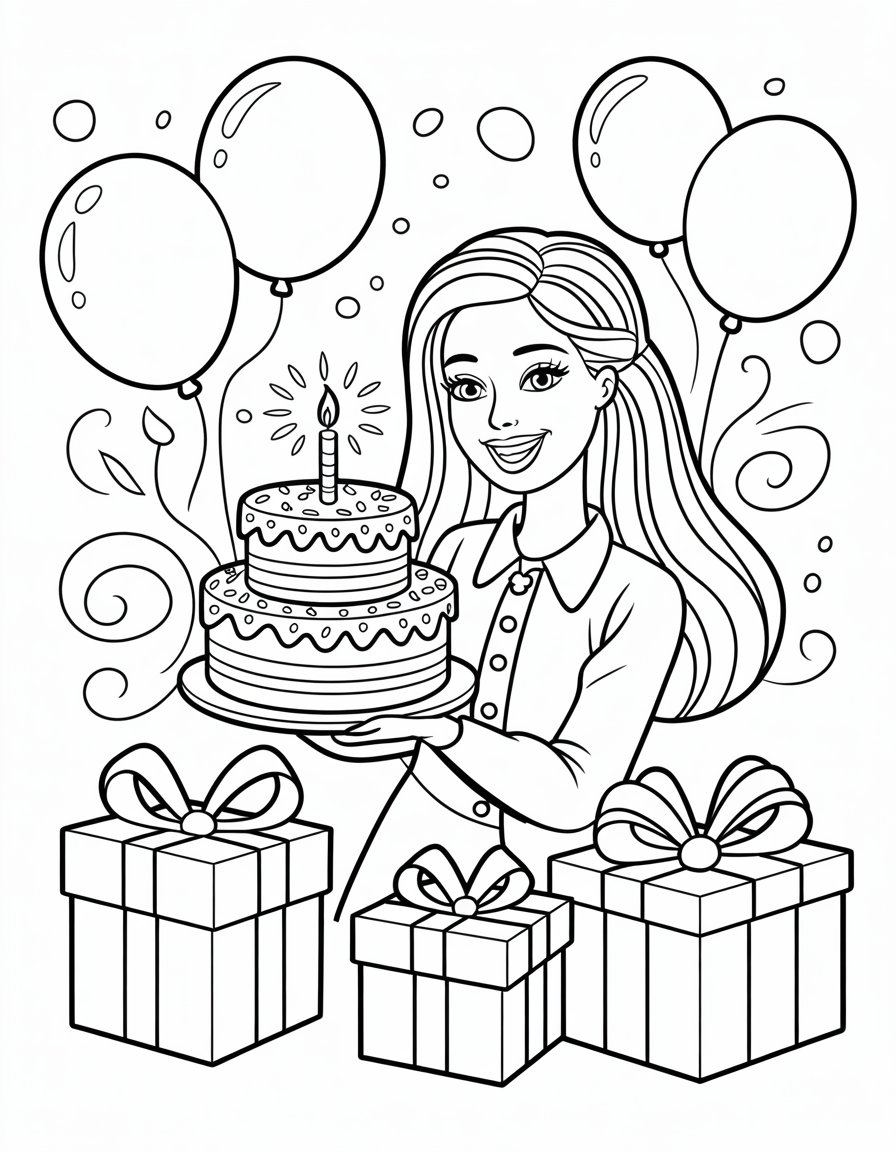barbie birthday coloring page