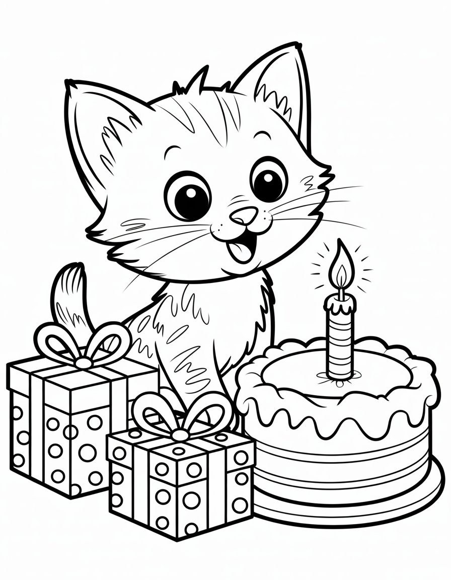 cat birthday coloring page