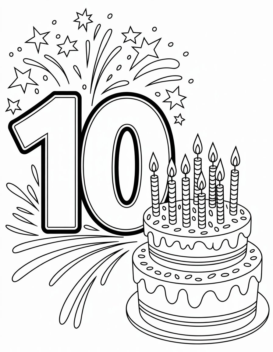 happy 10th birthday coloring page