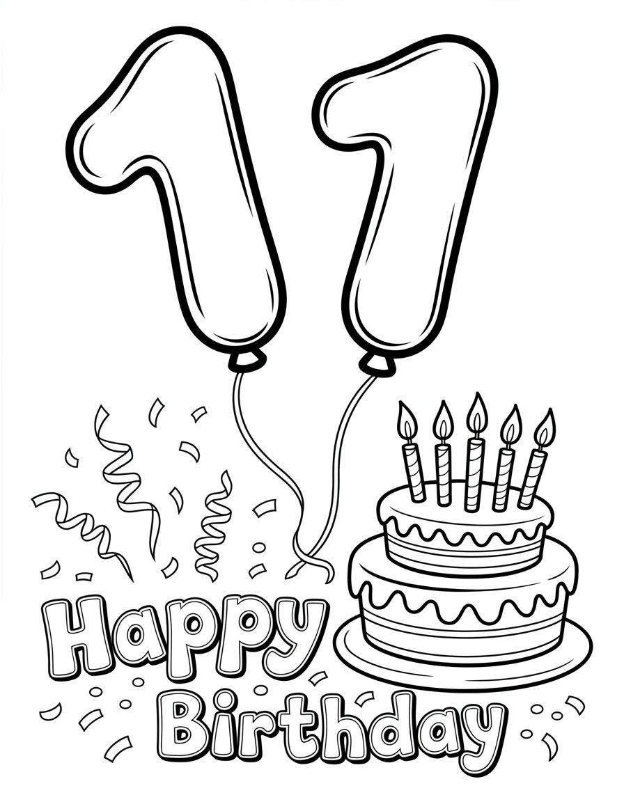 happy 11th birthday coloring page