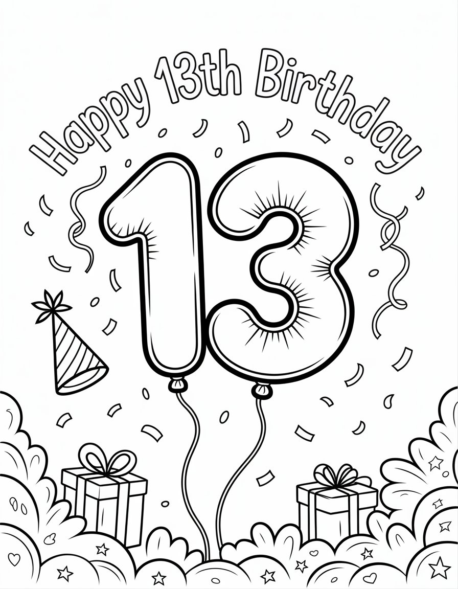 happy 13th birthday coloring page