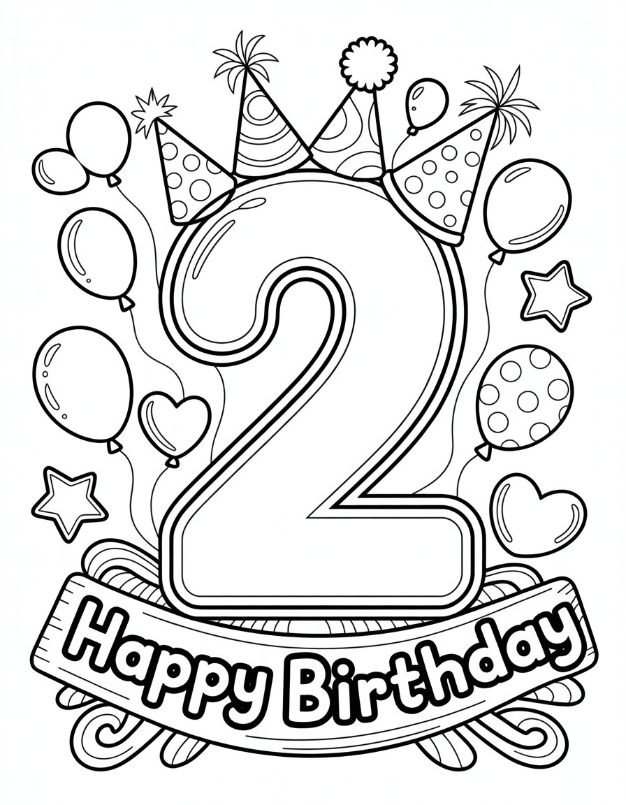 happy 2nd birthday coloring page