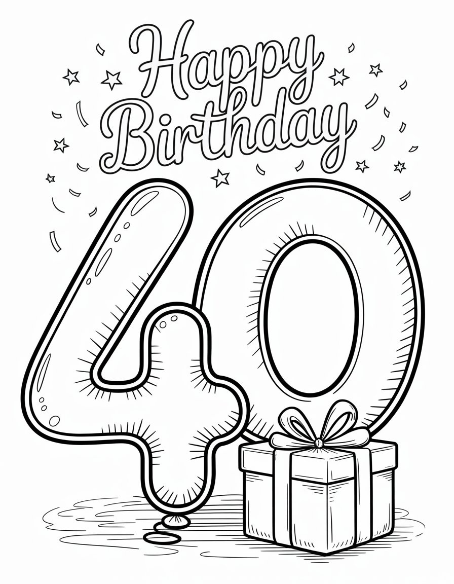 happy 40th birthday coloring page
