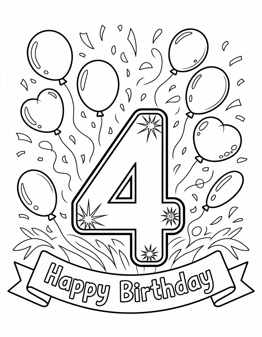 happy 4th birthday coloring page