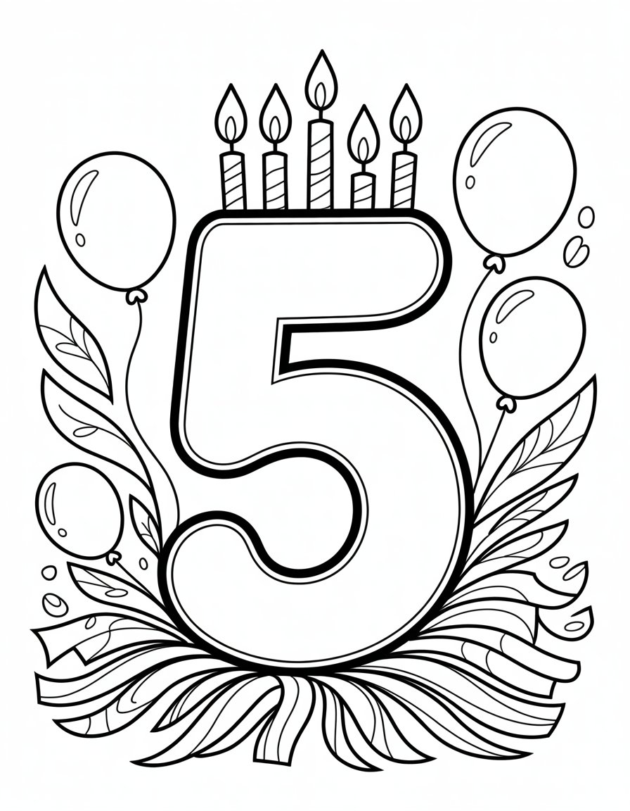 happy 5th birthday coloring page
