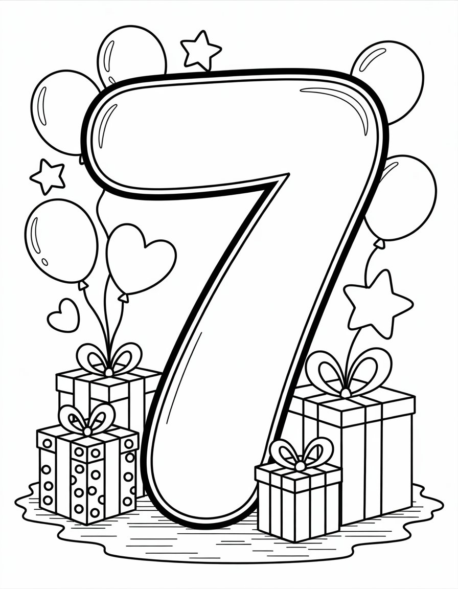 happy 7th birthday coloring page