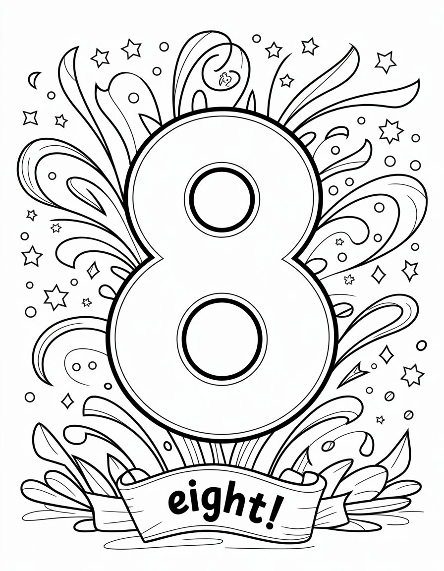 happy 8th birthday coloring page