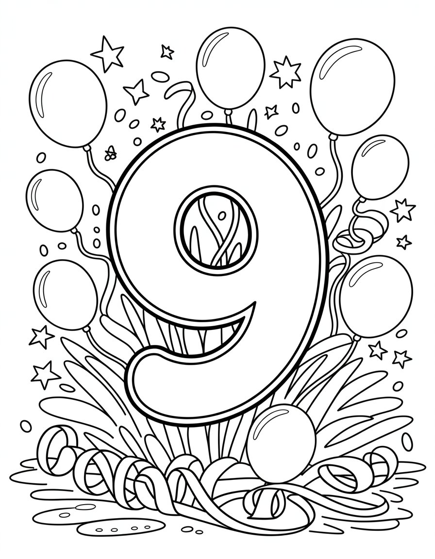 happy 9th birthday coloring page