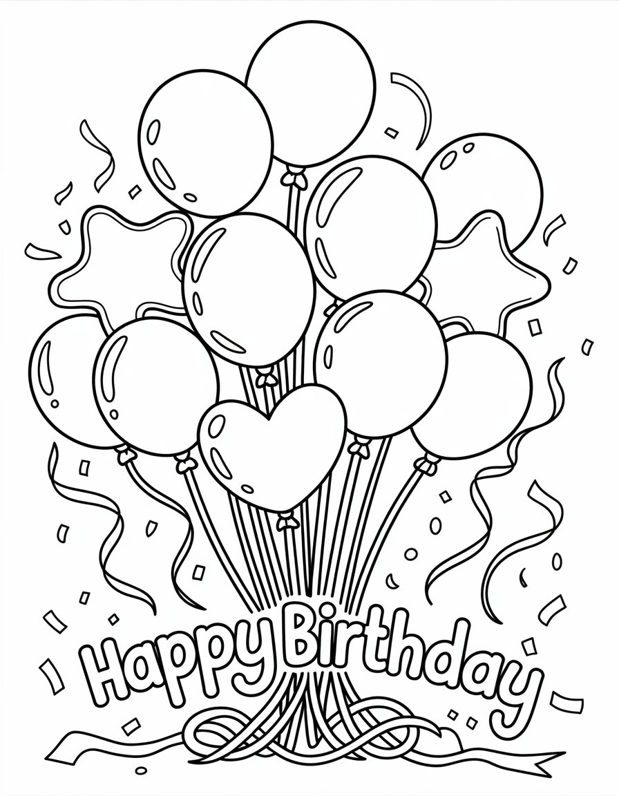 happy birthday balloons coloring page