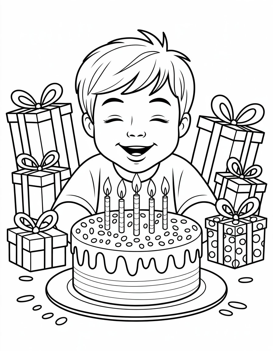 happy birthday coloring page boy