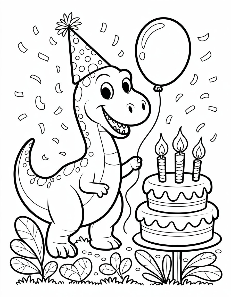 happy birthday dinosaur coloring page