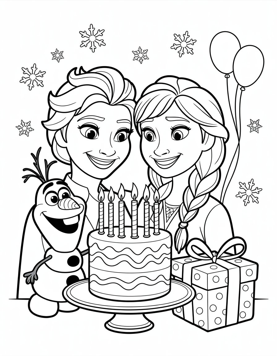 happy birthday frozen coloring page