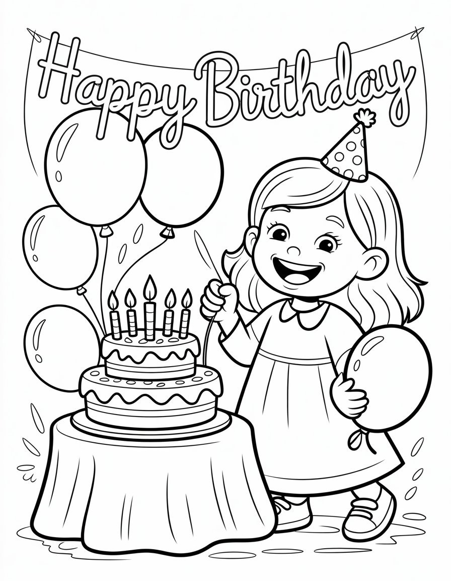 happy birthday girl coloring page