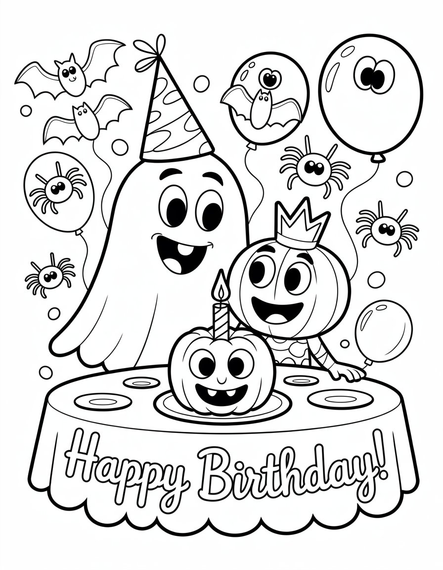 happy birthday halloween coloring page