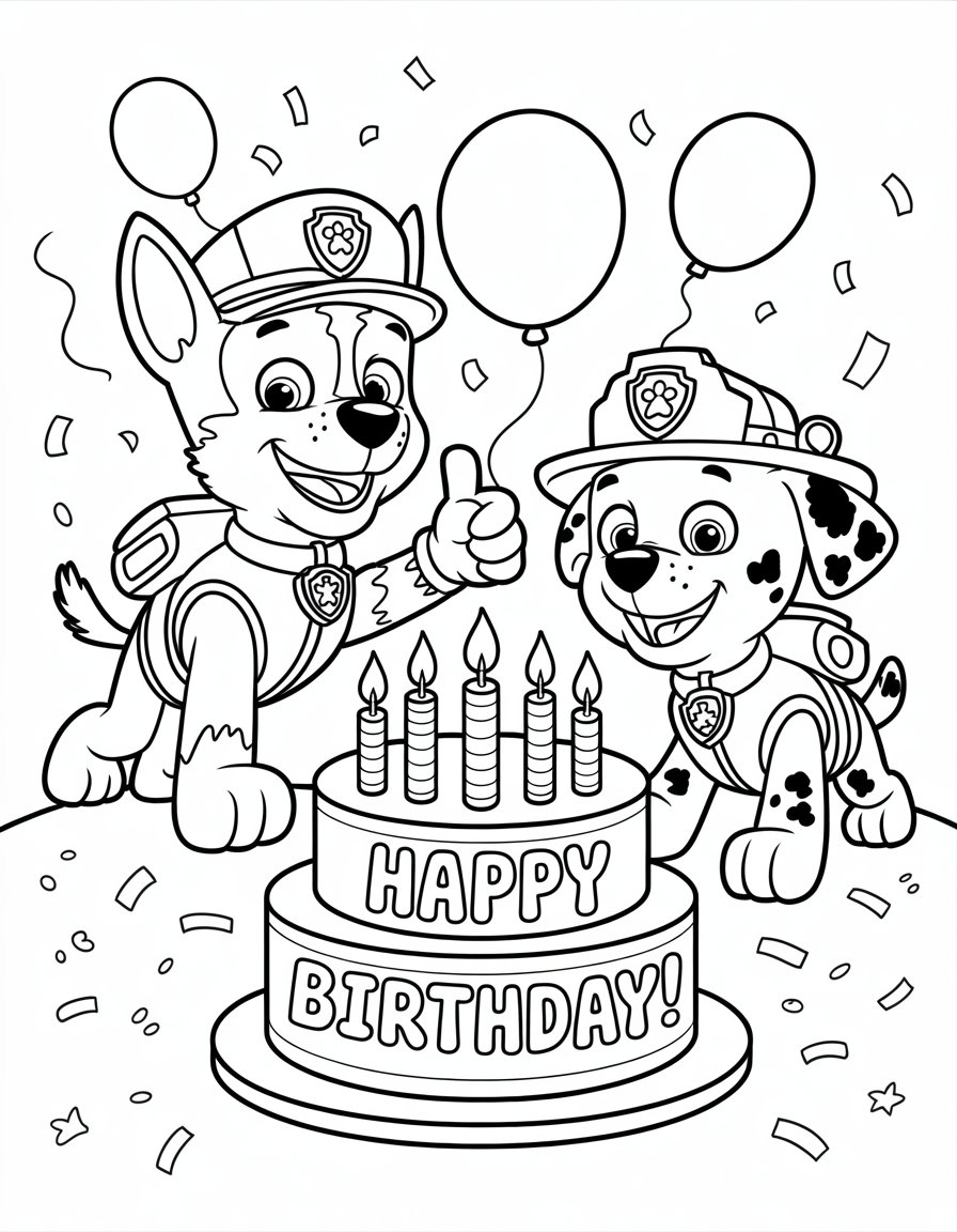 happy birthday paw patrol coloring page