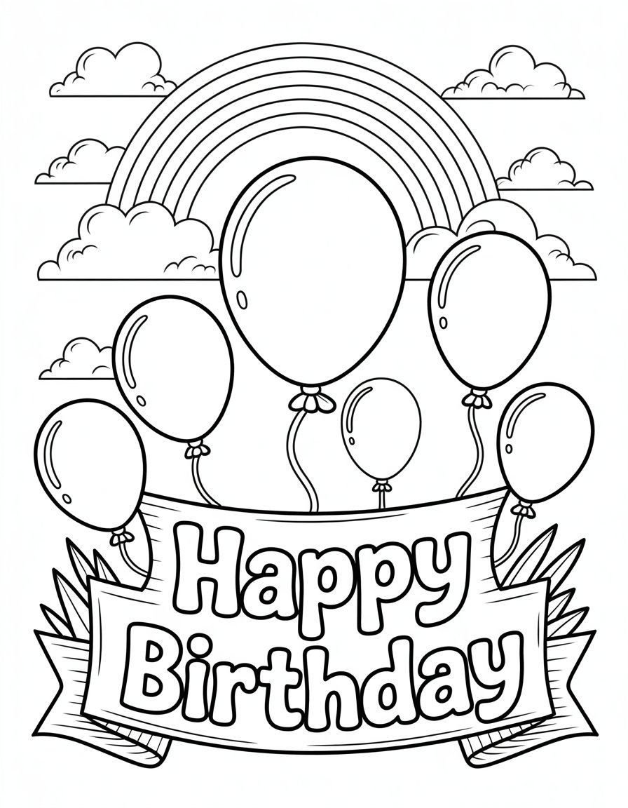 happy birthday rainbow coloring page