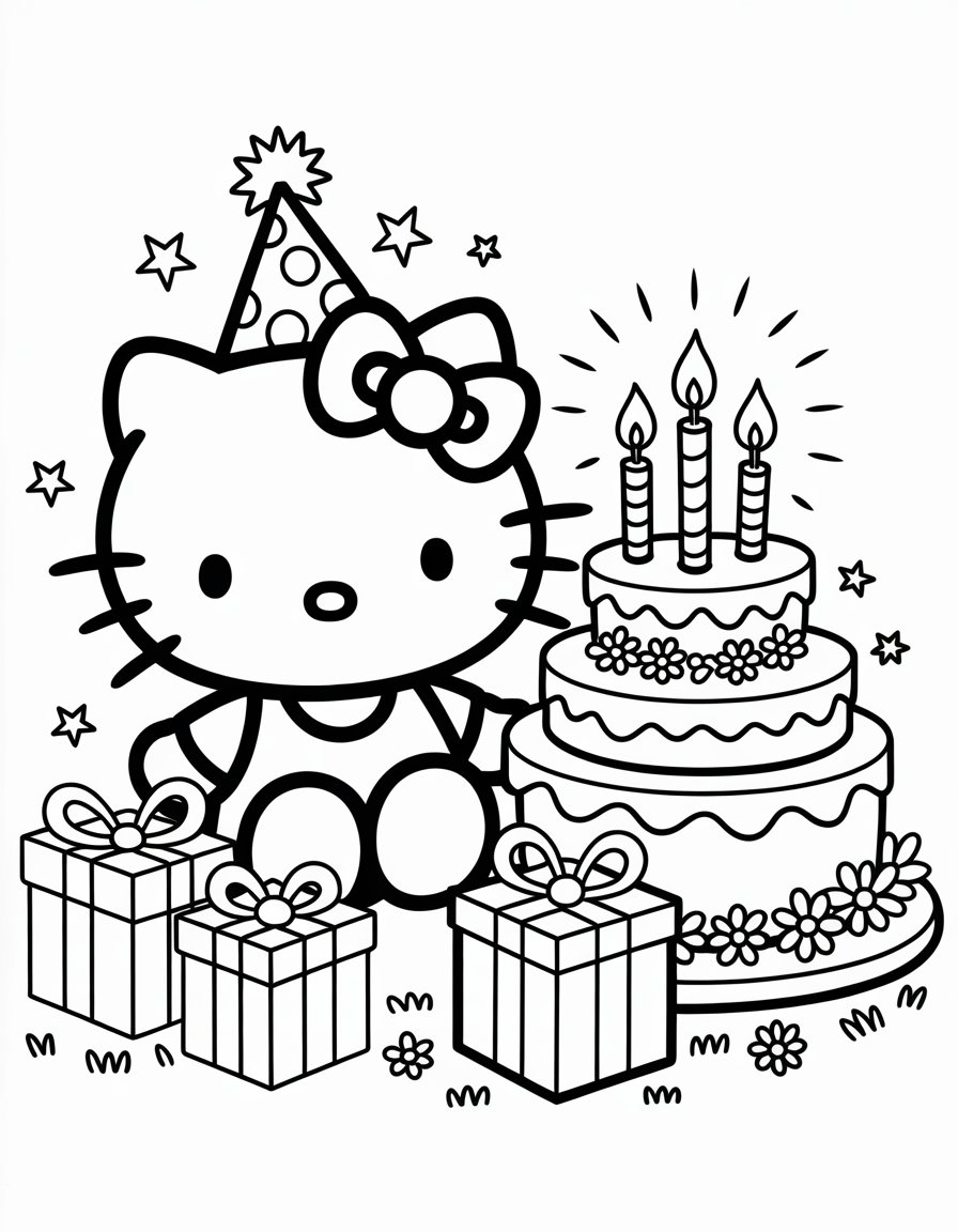 hello kitty birthday coloring page