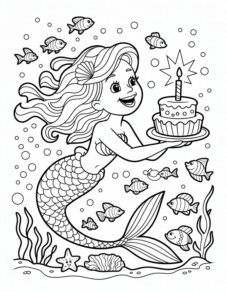 mermaid birthday coloring page