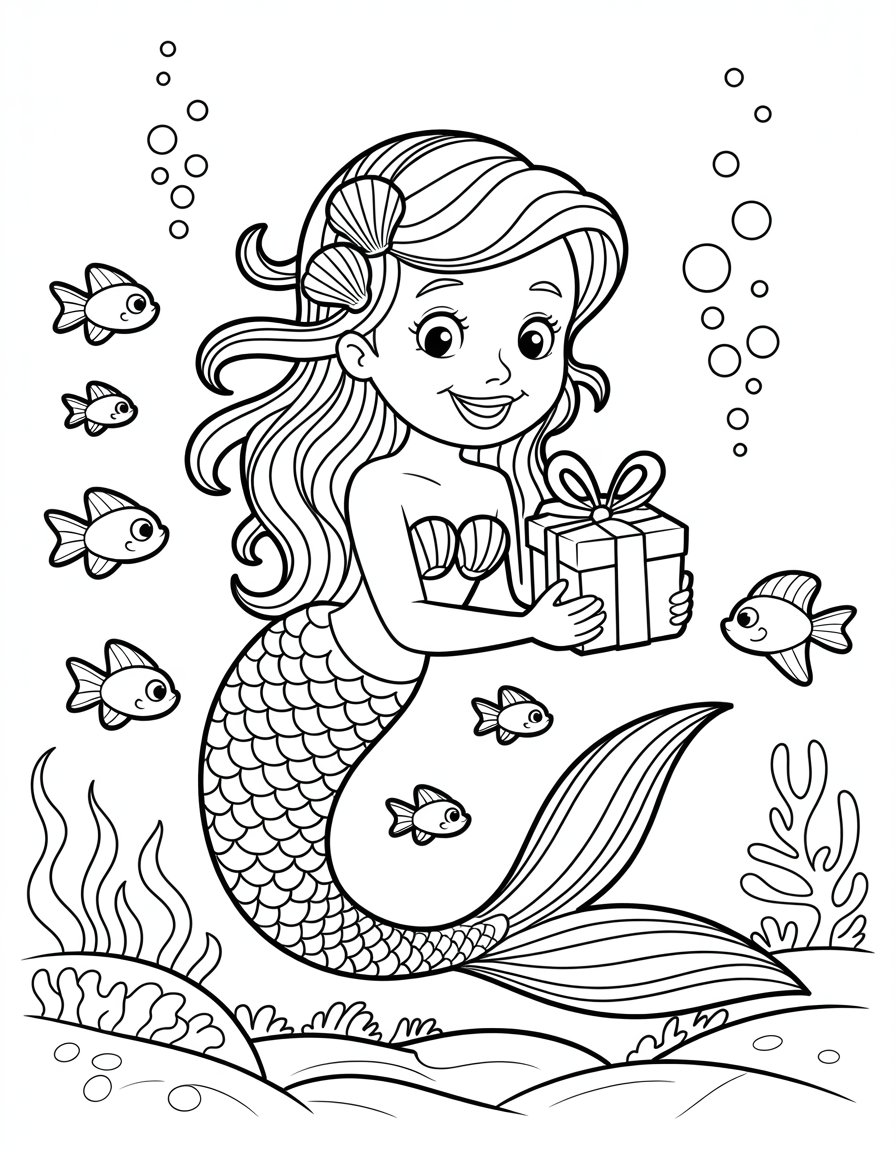 mermaid happy birthday coloring page