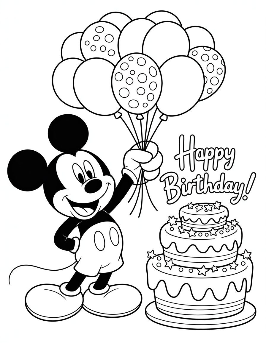 mickey mouse happy birthday coloring page