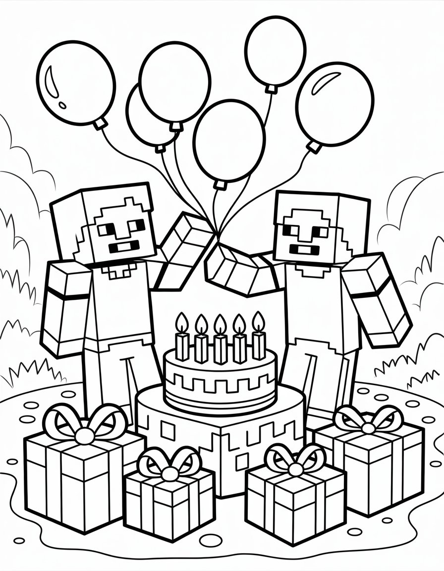 minecraft happy birthday coloring page