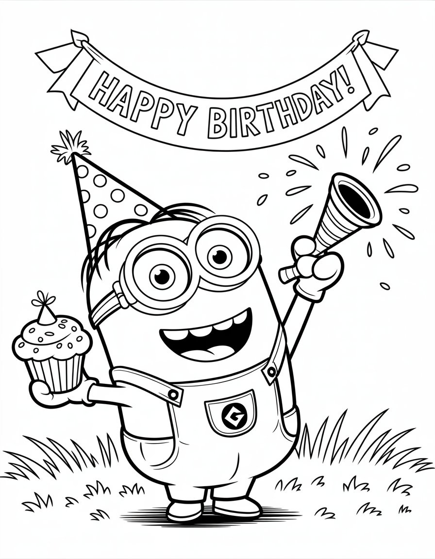 minion birthday coloring page