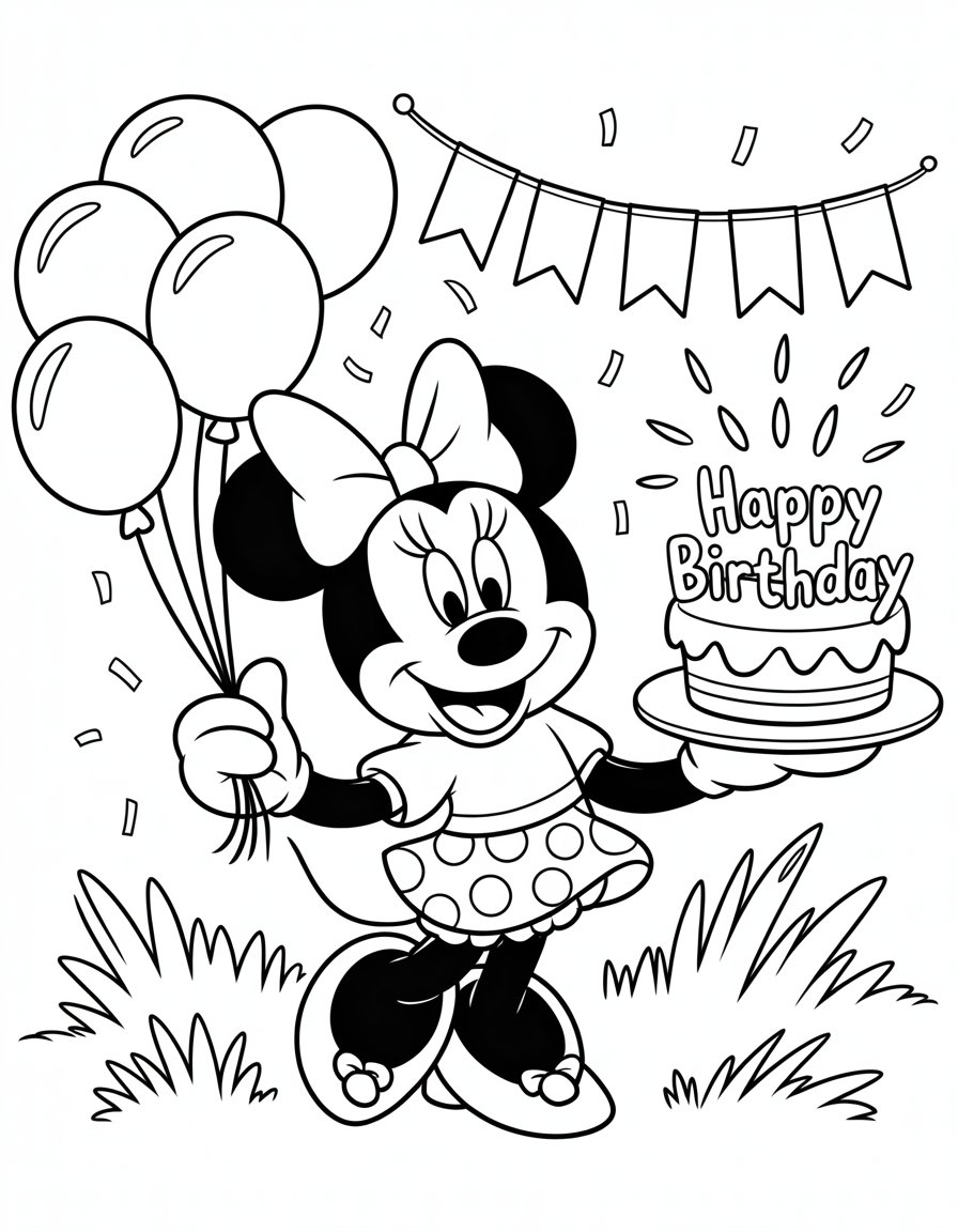minnie mouse birthday coloring page
