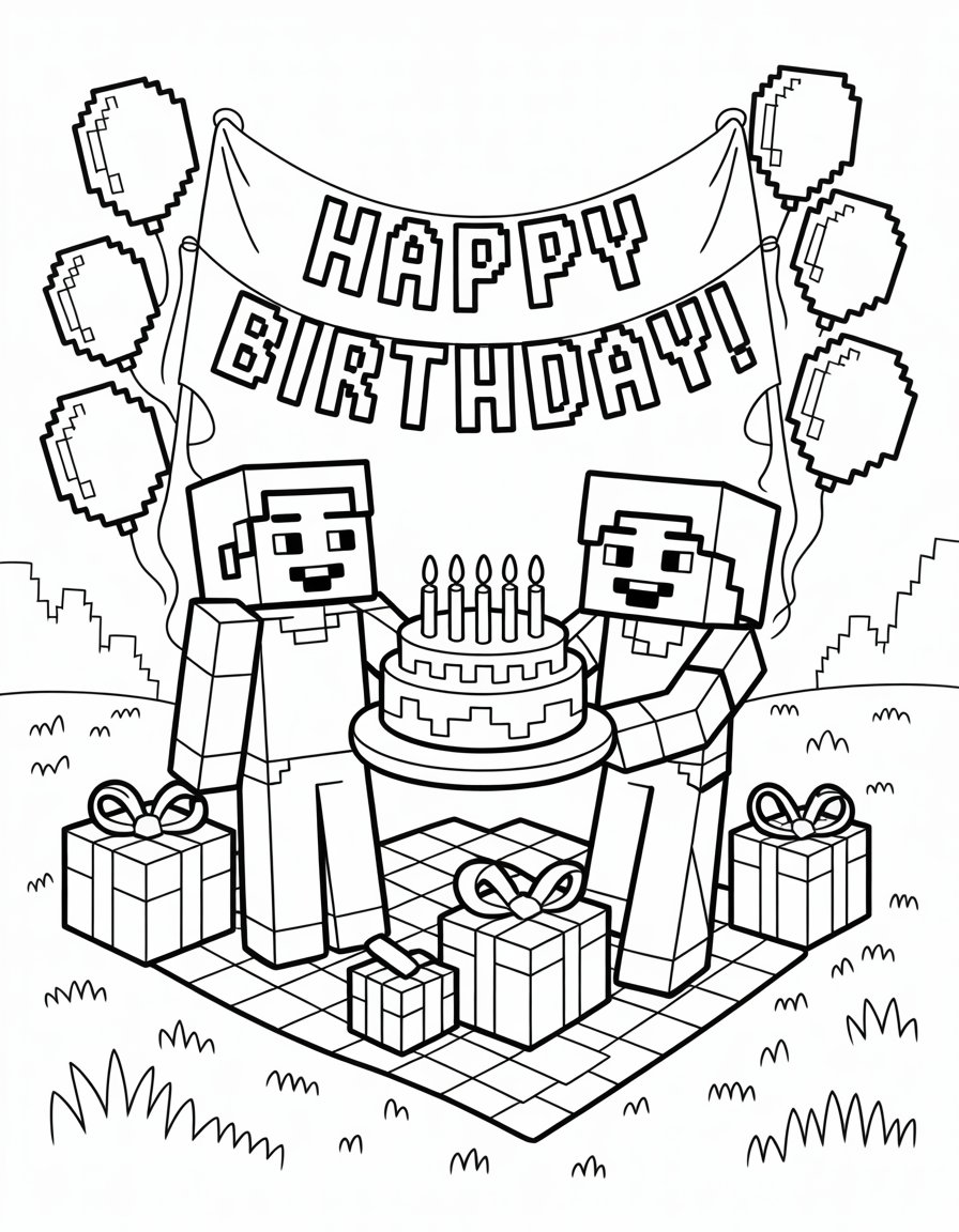 printable minecraft birthday coloring page