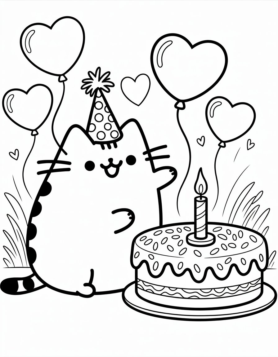 pusheen coloring page birthday