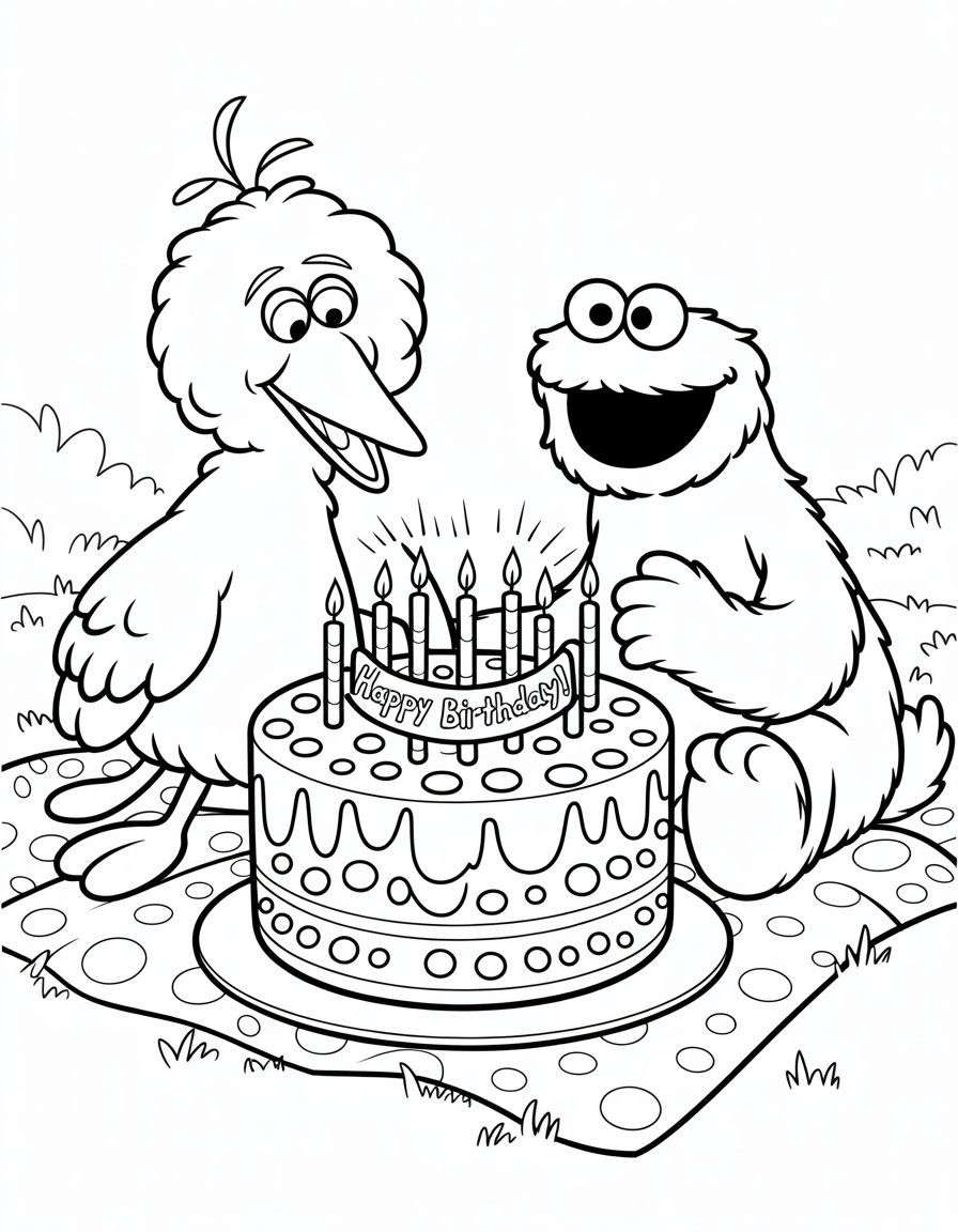 sesame street birthday coloring page