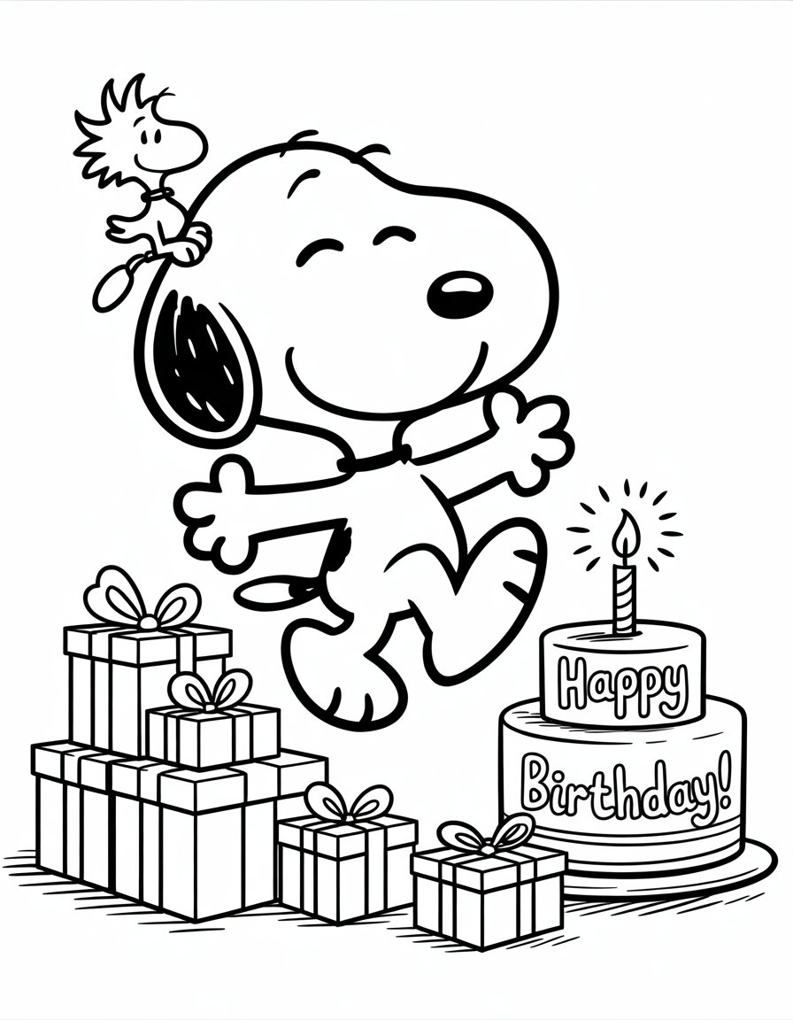 snoopy birthday coloring page