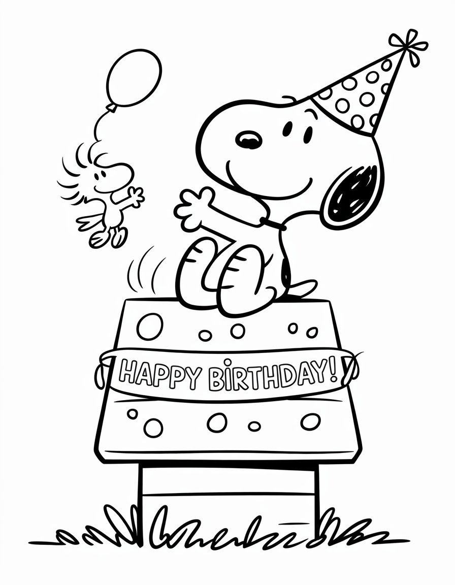 snoopy happy birthday coloring page